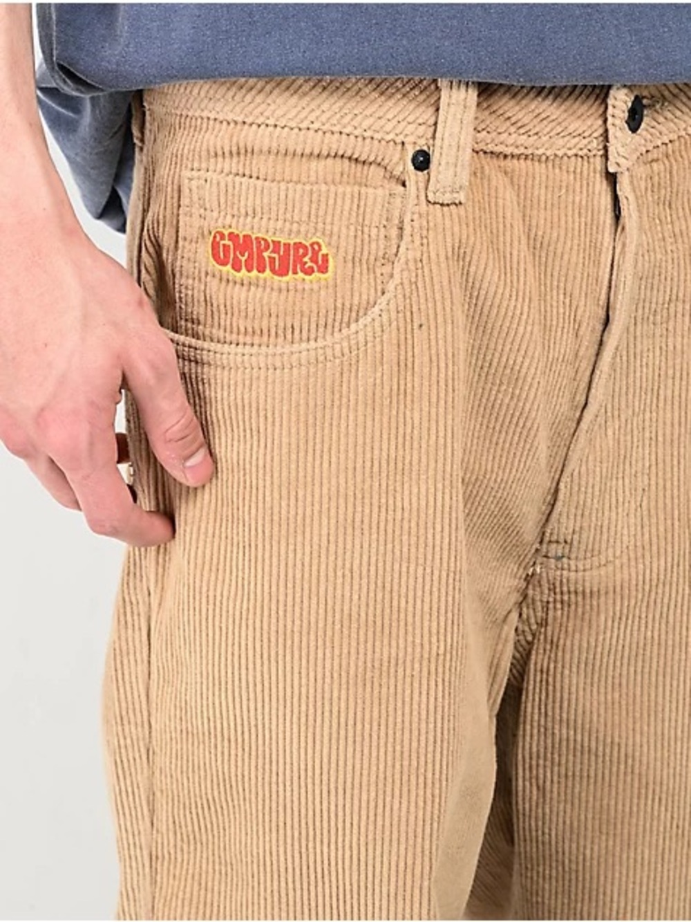 Empyre Men's Corduroy Pants in Tan with Red Logo